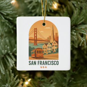 Vintage San Francisco Golden Gate Bridge Retro Ceramic Ornament