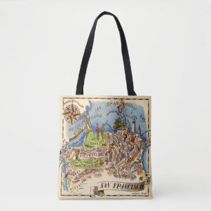 Vintage San Francisco Illustrated Map Tote Bag