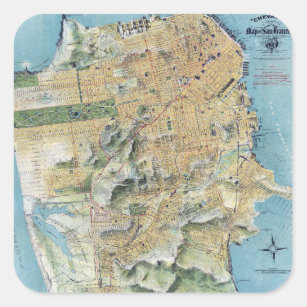 Vintage San Francisco Map Square Sticker