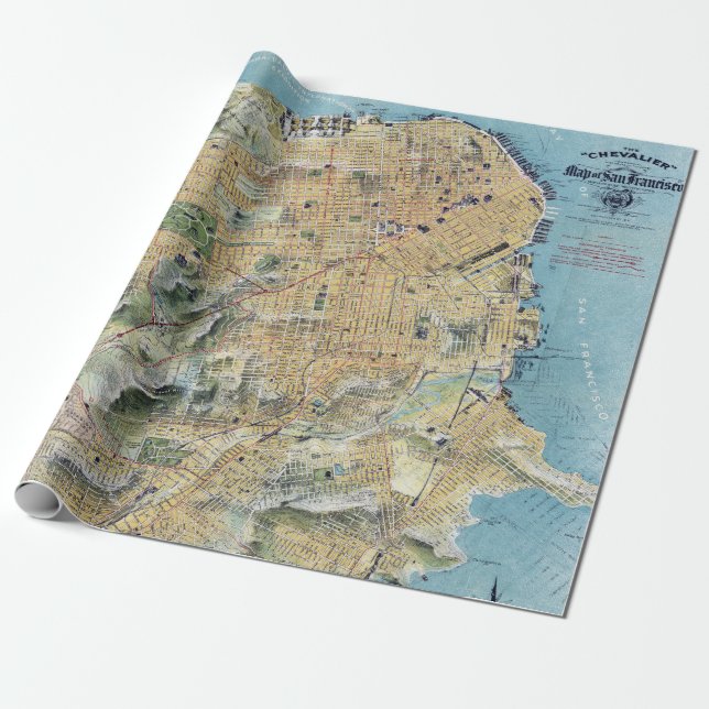 Vintage San Francisco Map Wrapping Paper (Unrolled)