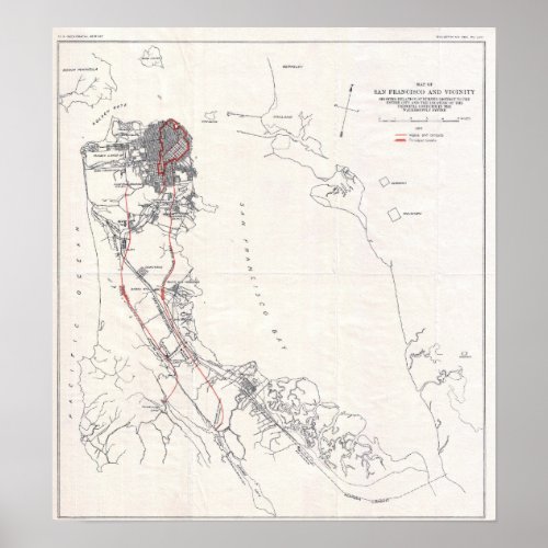 Vintage San Francisco Peninsula Earthquake Map Poster