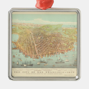 Vintage San Francisco Restored Map, 1878 Christmas Metal Ornament