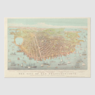 Vintage San Francisco Restored Map, 1878 Decoupage Tissue Paper