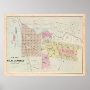 Vintage San Leandro CA Map (1878) Poster