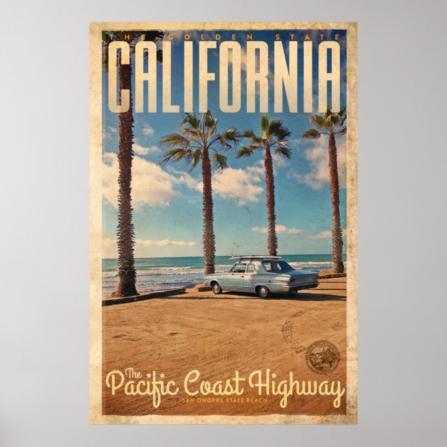 Vintage San Onofre State Beach Travel Poster