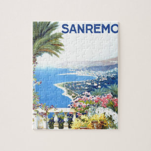 Vintage San Remo Italy Europe Travel Illustration Jigsaw Puzzle