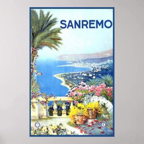 Vintage San Remo Italy Europe Travel Poster