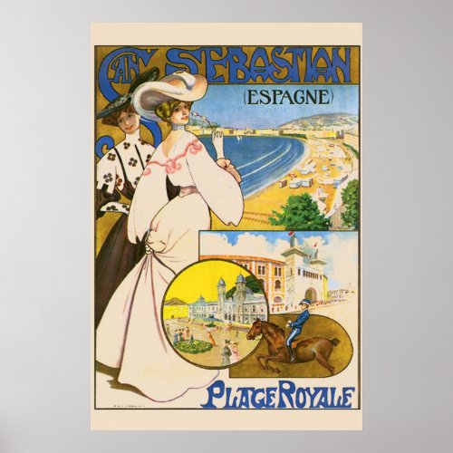 Vintage San Sebastian Spain Travel Art Poster