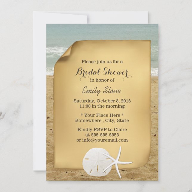 Vintage Sand Dollar & Starfish Beach Bridal Shower Invitation (Front)