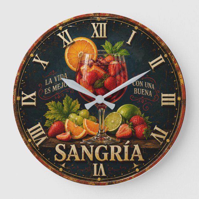 Vintage Sangria  Large Clock (Front)