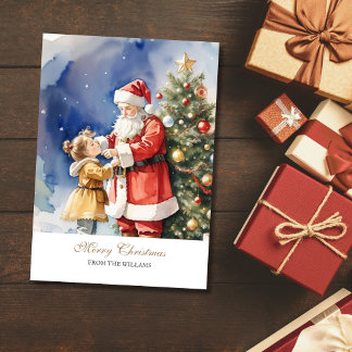 Vintage Santa & A Girl Personalized Holiday Card