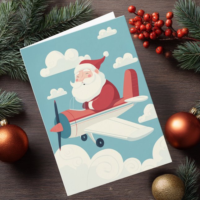 Vintage Santa Airplane Clouds & Photo Aviation Fun Holiday Card (Creator Uploaded)