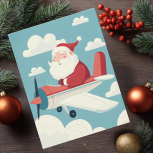 Vintage Santa Airplane Clouds & Photo Aviation Fun Postcard