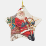 Vintage Santa Airship Fantasy Ceramic Ornament