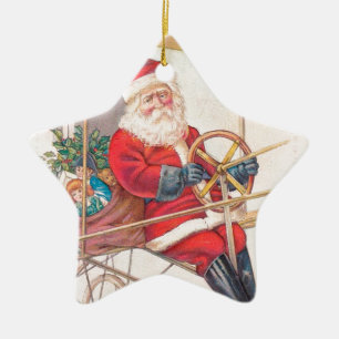 Vintage Santa Airship Fantasy Ceramic Ornament