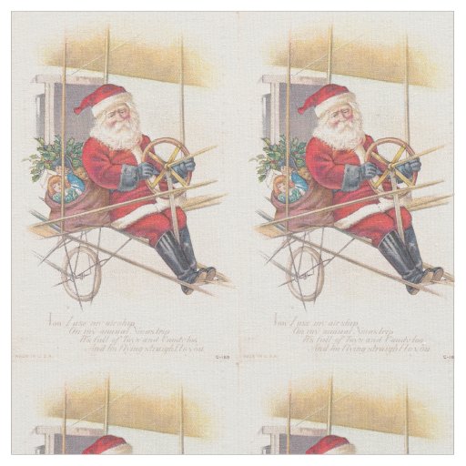Vintage Santa Airship Fantasy Fabric