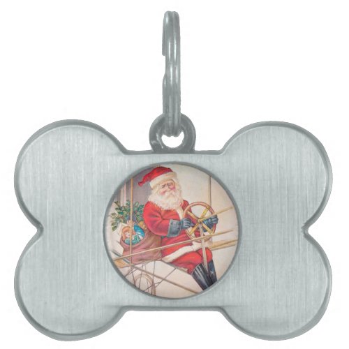 Vintage Santa Airship Fantasy Pet Name Tag