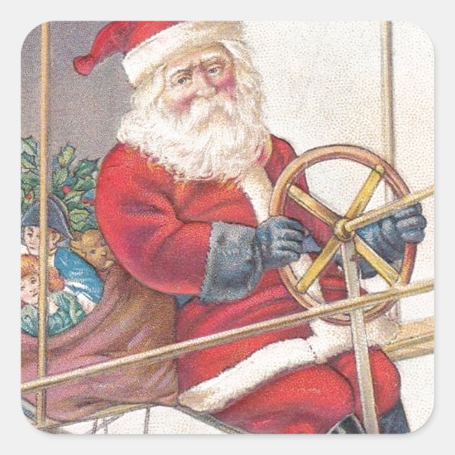 Vintage Santa Airship Fantasy Square Sticker (Front)