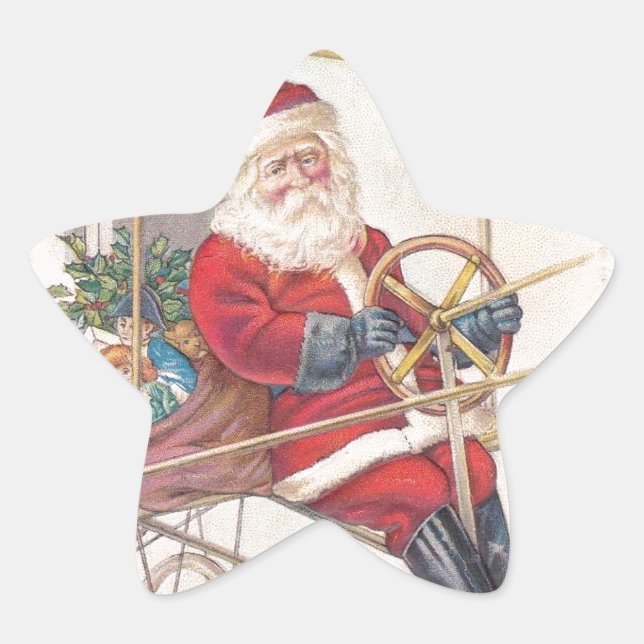 Vintage Santa Airship Fantasy Star Sticker (Front)