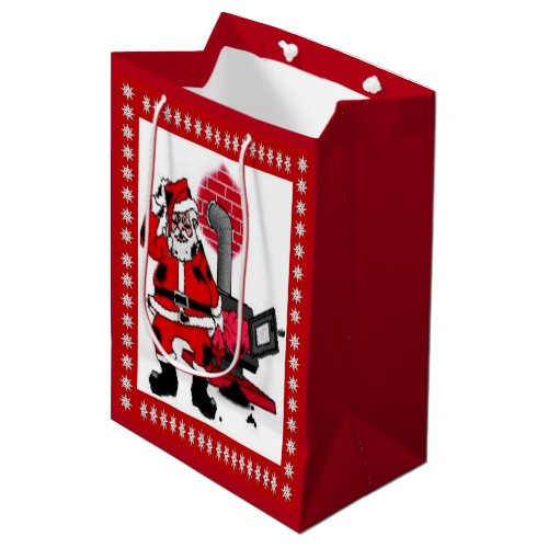 Vintage Santa and a Coal Stove Burner Med Gift Bag