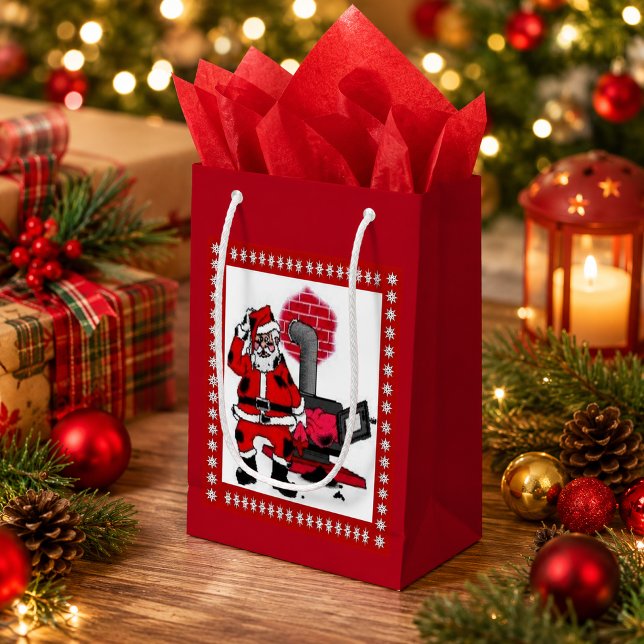 Vintage Santa and a Coal Stove Burner Sm Gift Bag (Vintage Santa and a Coal Stove Burner Small Gift Bag)