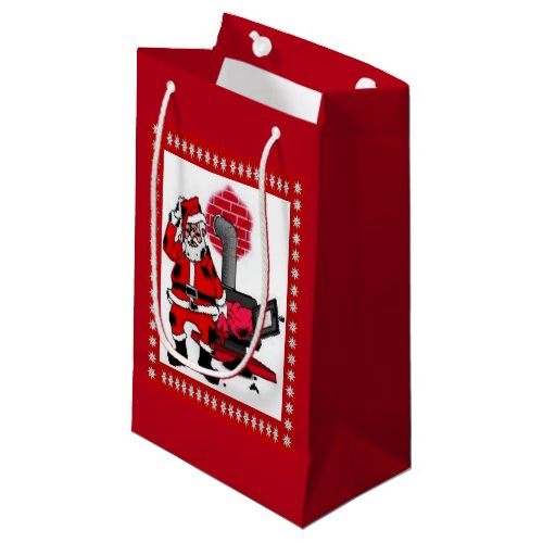 Vintage Santa and a Coal Stove Burner Sm Gift Bag