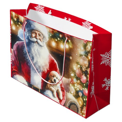 Vintage Santa and a Puppy Christmas Large Gift Bag