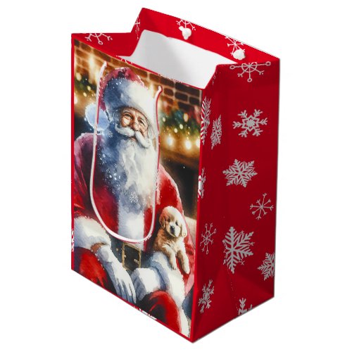 Vintage Santa and a Puppy Christmas Medium Gift Bag