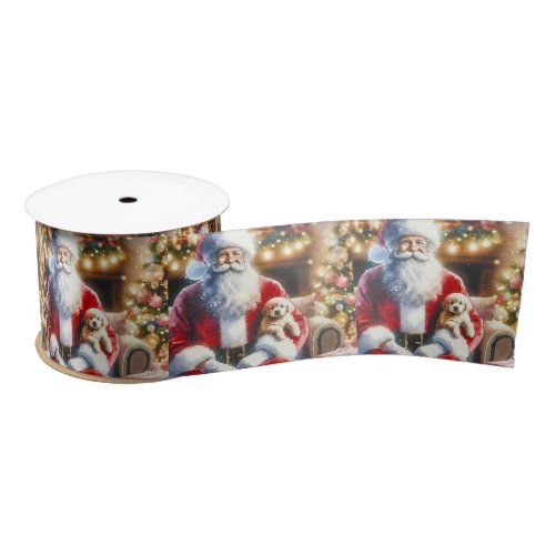 Vintage Santa and a Puppy Christmas Satin Ribbon