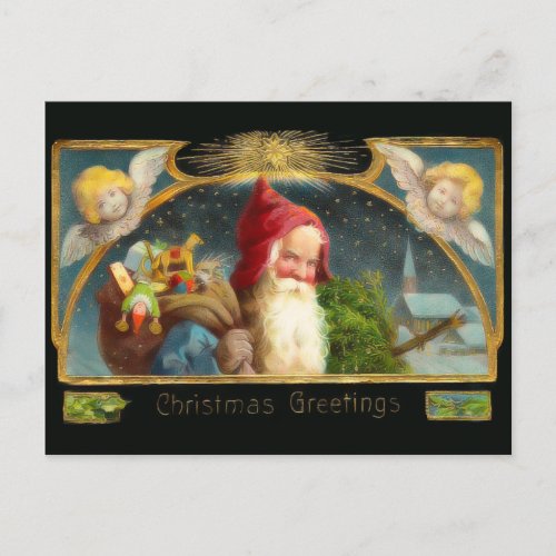 Vintage Santa and Angels Christmas Postcard