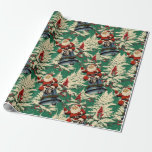 Vintage Santa and Bell Green Wrapping Paper<br><div class="desc">This wrapping paper exudes a timeless and vintage aesthetic,  evoking the sentiment of classic Christmas celebrations. The combination of retro Santa,  the blue bell,  snowy pine trees,  and red berries creates a heartwarming and picturesque design that is sure to bring joy and nostalgia to any holiday gift.</div>