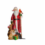 Vintage Santa and Cats Holiday Sculpture<br><div class="desc">Here is a darling keepsake sculpture ornament for your Christmas tree.  This vintage Santa has a bag of presents with cat at his feet and cardinal bird on his staff.  Give this ornament to a Santa collector and keep one for yourself.</div>