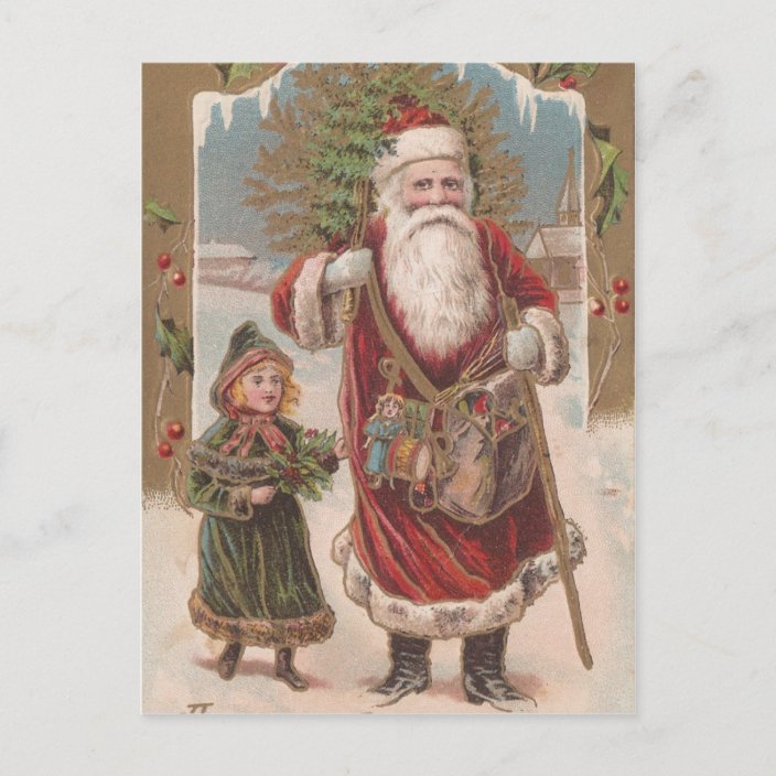 Vintage Santa and Child Holiday Postcard | Zazzle.com