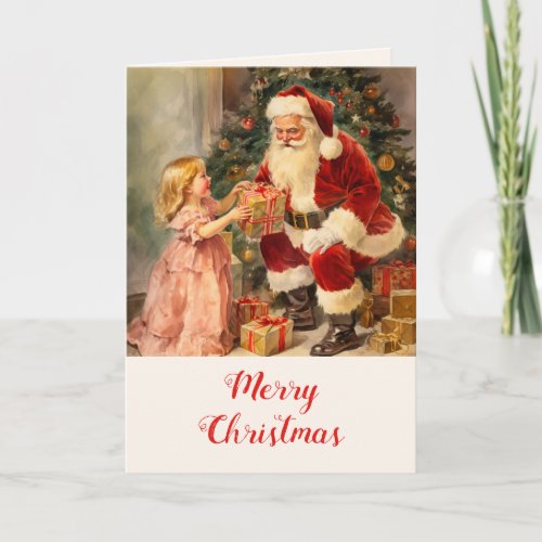 Vintage Santa and Child Watercolor Christmas Card