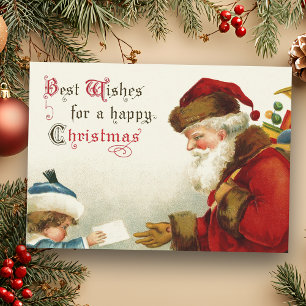 Vintage Santa and Child with Christmas Letter Holiday Card