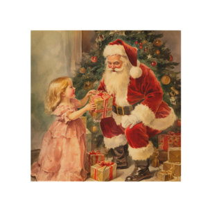 Vintage Santa and Child Wood Wall Art