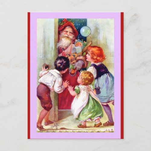 Vintage Santa and Children a Tuck Oilette copy Holiday Postcard