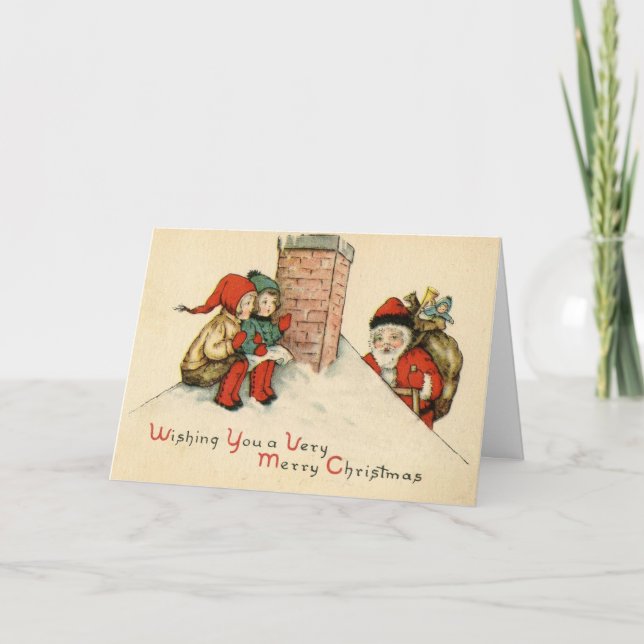 Vintage Santa and Children Christmas Card (Front)