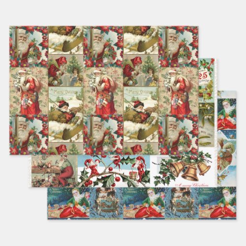 VINTAGE SANTA AND CHRISTMAS CARDS WRAPPING PAPER SHEETS
