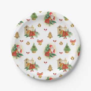 Vintage Santa and Christmas Decorations Paper Plates