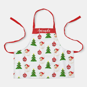 Vintage Santa and Christmas Tree Pattern Apron