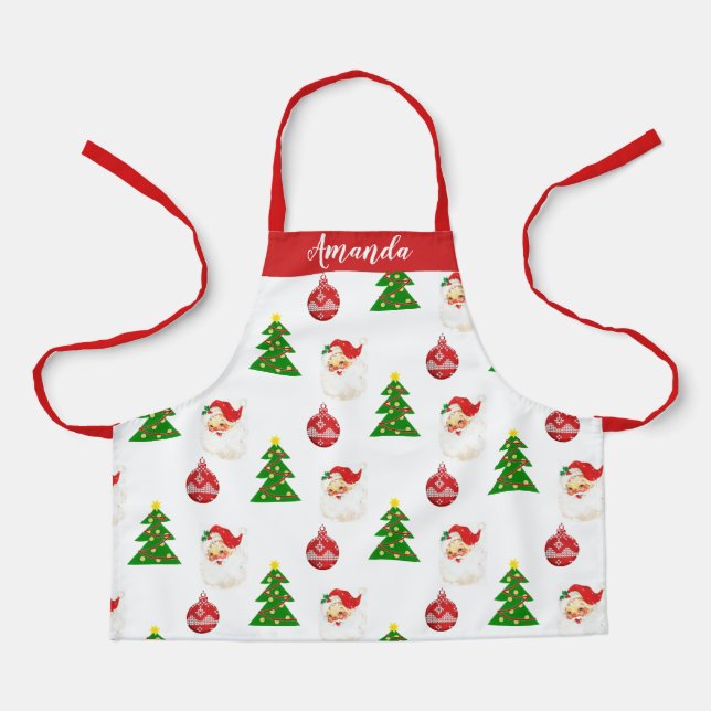 Vintage Santa and Christmas Tree Pattern  Apron (Front)
