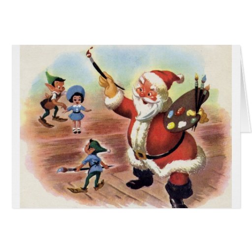 Vintage Santa and Elves Christmas Greeting Card | Zazzle