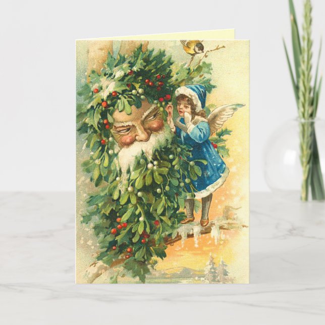 Vintage Santa and Fairy Christmas Card (Front)
