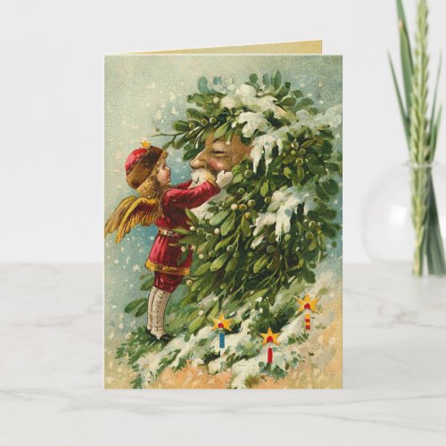 Vintage Santa and Fairy Christmas Card