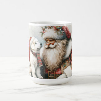 Vintage Santa and Great Pyrenees Puppy Coffee Mug