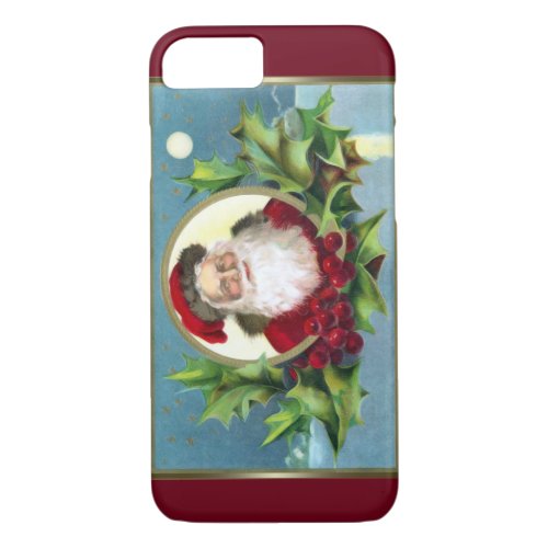 Vintage Santa and Holly Christmas iPhone 87 Case