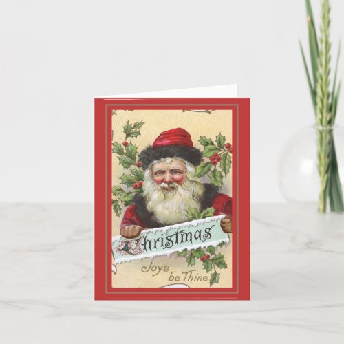 Vintage Santa and Holly Folded Christmas Card