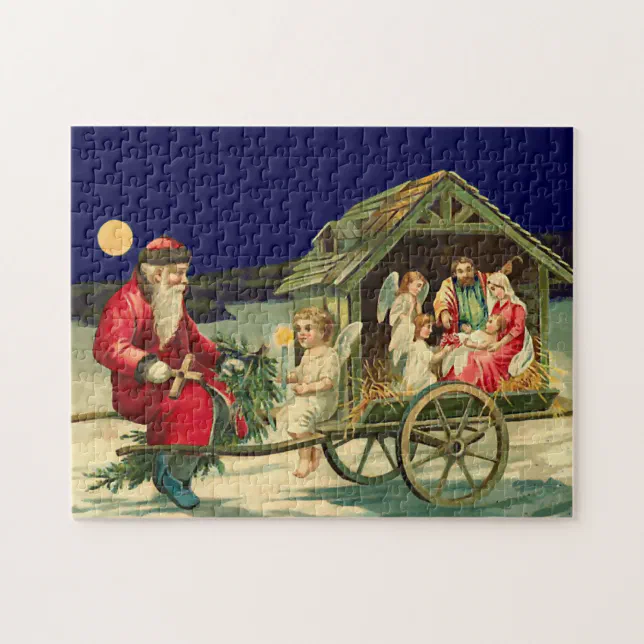 Vintage Santa and nativity scene Jigsaw Puzzle Zazzle
