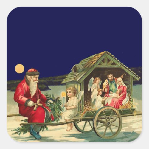 Vintage Santa and nativity scene Square Sticker